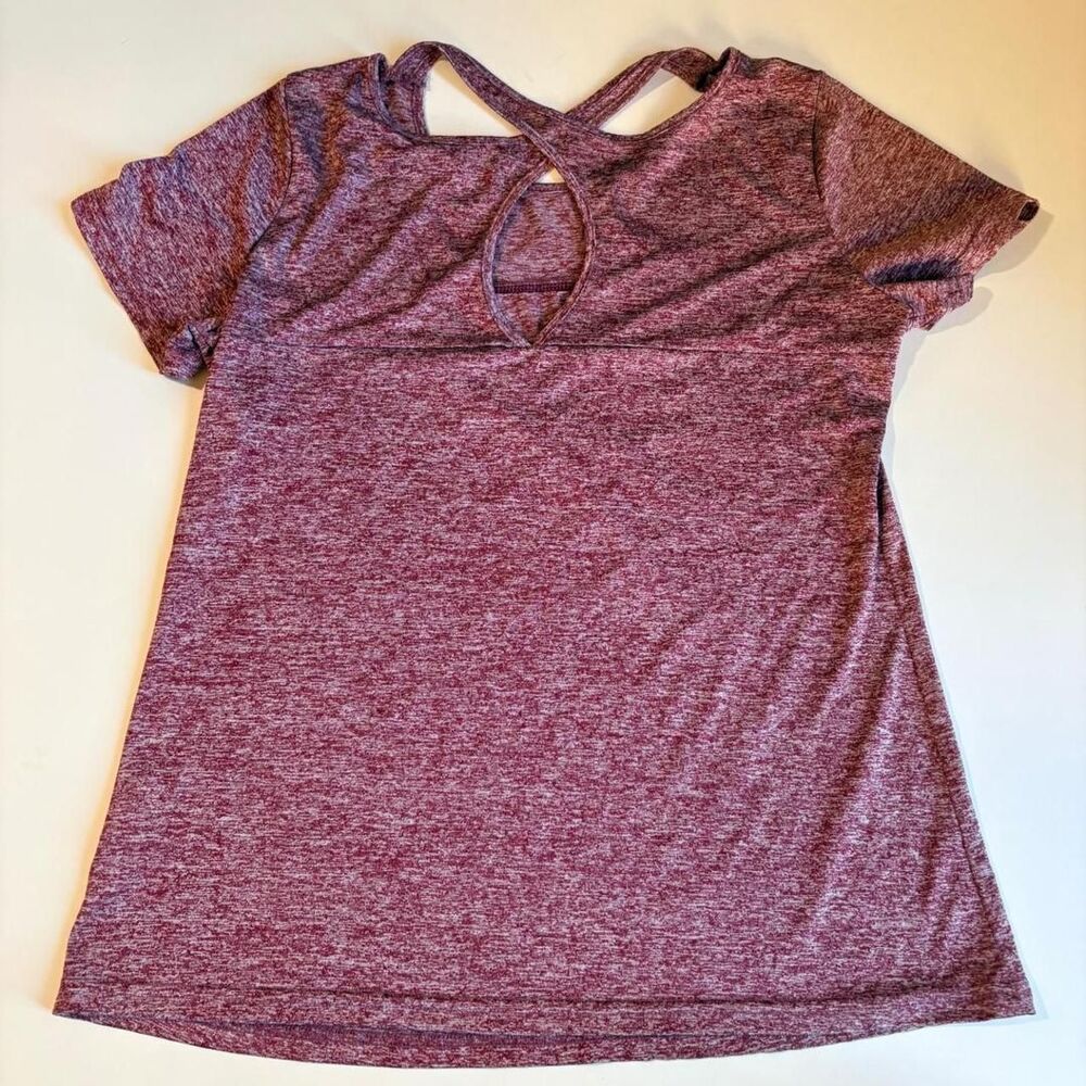 🎭 3/$20 Kimmery Burgundy Marled Active Top Cross Back Athleisure M - Picture 5 of 10